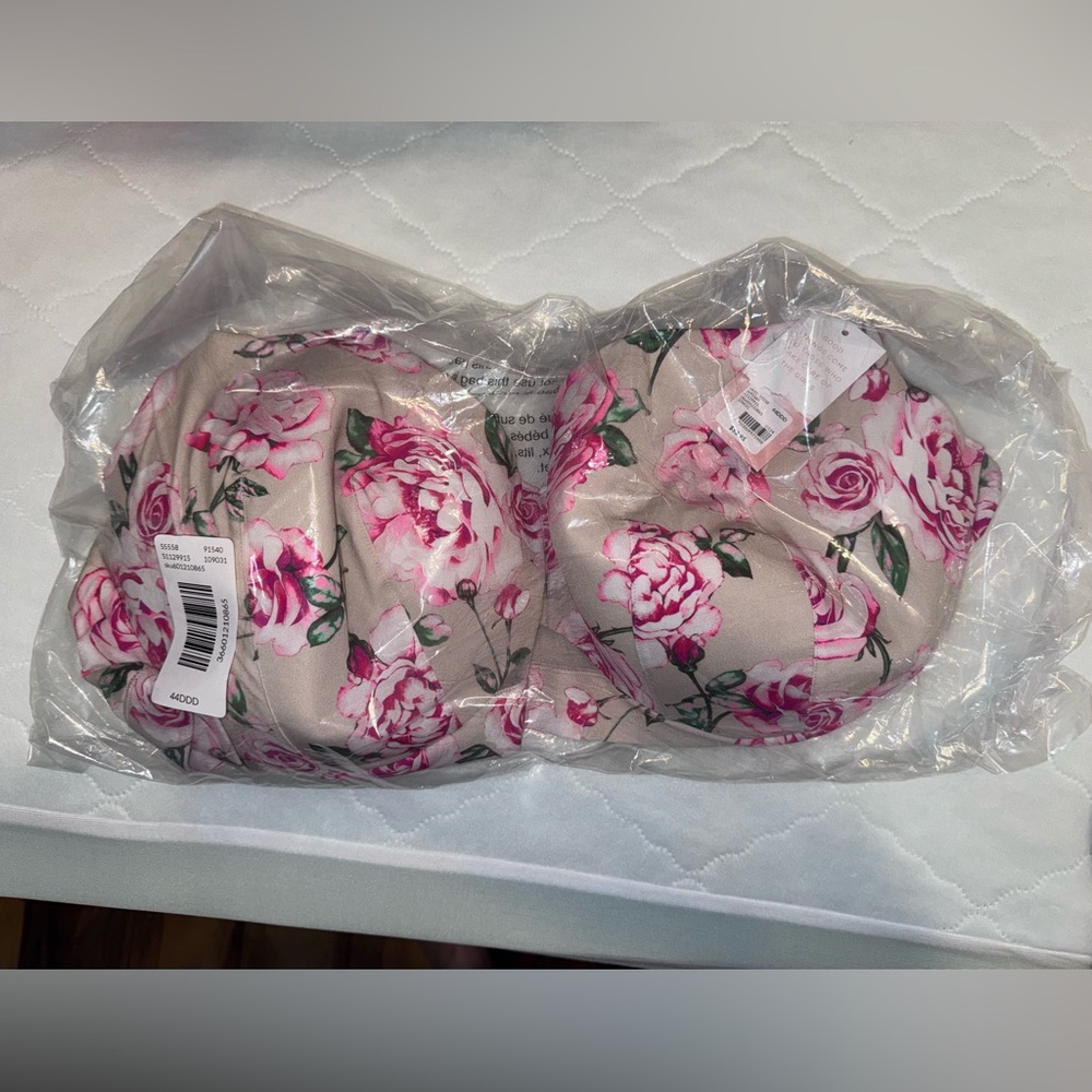 Floral Pink and Cream Women's Bra